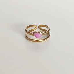 Anillo Doble Corazón Lila (Dorado)