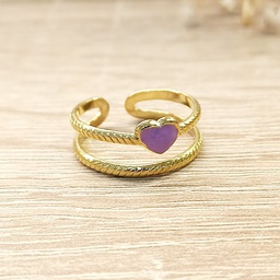 Anillo Doble Corazón Malva Dorado