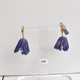 Pendientes Aro Flor Natural Resina Morado Dorado