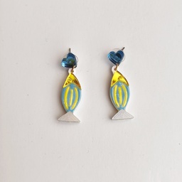 Pendientes Pez Azul Corazón Metacrilato