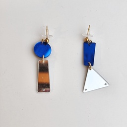Pendientes Metacrilato Abstract Asimétrico Plateado Azul
