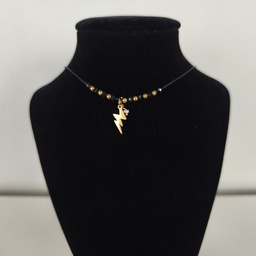 Collar Cuerda Macramé Negro Rayo (Dorado)