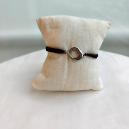Pulsera Trenzada Marrón Oval (Plateado)
