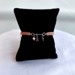Pulsera Trenzada Beige Triple Charm Araña (Plateado)