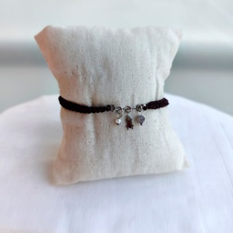 Pulsera Trenzada Marrón Triple Charm Escarabajo (Plateado)