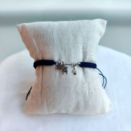 Pulsera Trenzada Azul Marino Triple Charm Araña (Plateado)
