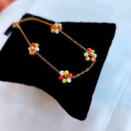 Pulsera Flores Cuentas Naranja (Dorado)