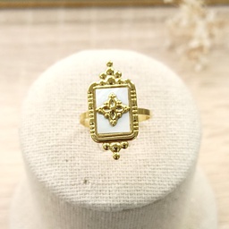 [PM25010] Anillo Rectangular Nácar Dorado