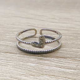 Anillo Doble Fino Corazón Plateado