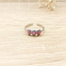 Anillo Triple Esfera Rosa Plateado