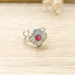 Anillo Doble Pétalo Rosa Plateado