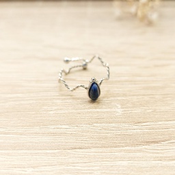 [PM2503] Anillo Zigzag Gota Azul Oscuro Plateado