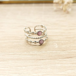 Anillo Triple Bolitas Rosa Plateado