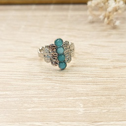 [PM25016] Anillo Textura Esferas Turquesa Plateado