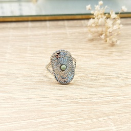 Anillo Big Eye Verde Claro Plateado