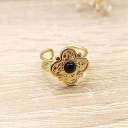 Anillo Doble Pétalo Negro Dorado